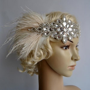 Glamour Rhinestone flapper Gatsby Crystal Headband, Wedding Headpiece, Bridal Headpiece, 1920s Flapper feathers image 2