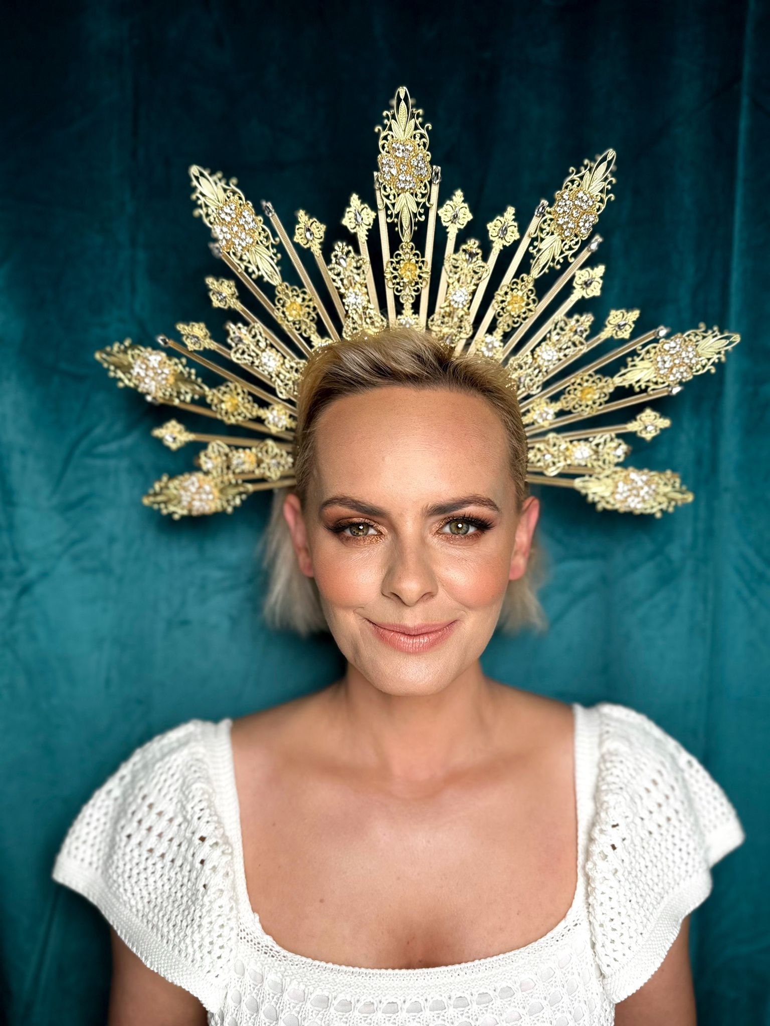 Gold Crystal Halo Crown, Rhinestone Gold Halo Crown, Halo  display picture 1