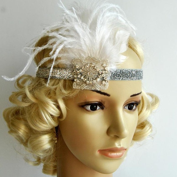 1920s headpiece,rhinestone flapper headband, flapper Headpiece, The Great Gatsby, rhinestones headband, vintage rhinestone feather headpiece