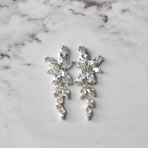 ELLA Bridal Earrings, Wedding Earrings Crystal Leaf Earrings Marquise Earrings Bridesmaid gift Earrings Stud Earrings Wedding Bridal Jewelry