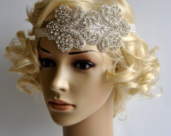 Rhinestone flapper Gatsby Headband, Wedding Headband,Crystal Headband, Wedding Headpiece, Halo Bridal Headpiece, 1920s Flapper headband