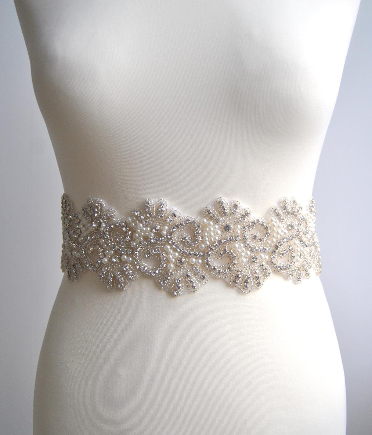 3" wide Pearls Crystal Bridal Sash Wedding Dress Sash Belt Rhinestone Sash Bridal Belt Bridesmaid Bridal Wedding dress sash - Sisi pearls