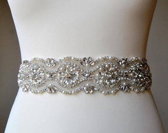 Luxury 2 inch wide Crystal Bridal Sash Wedding Dress Sash Belt Pearls Sash Rhinestone Bridal Bridesmaid Sash gift Wedding dress sash -CHLOE