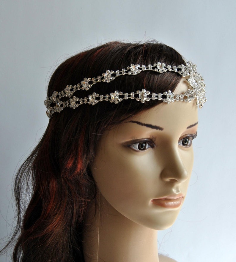 Crystal bridal headpiece, 1920's rhinestone flapper headband, wedding Gatsby crystal flapper Headpiece headband, Bridal crystal headpiece image 5