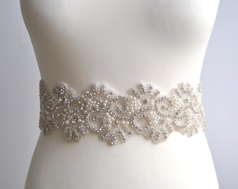 3" wide Pearls Crystal Bridal Sash Wedding Dress Sash Belt Rhinestone Sash Bridal Belt Bridesmaid Bridal Wedding dress sash - Sisi pearls