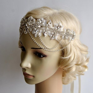 Glamour Crystal flapper Gatsby Headband Headpiece, Bridal Chain 1920s Wedding Crystal Headband Headpiece, 1920s Flapper headband ANGEL image 6