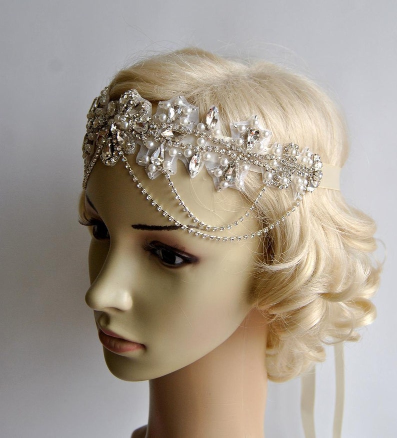 Glamour Crystal flapper Gatsby Headband Headpiece, Bridal Chain 1920s Wedding Crystal Headband Headpiece, 1920s Flapper headband ANGEL image 6