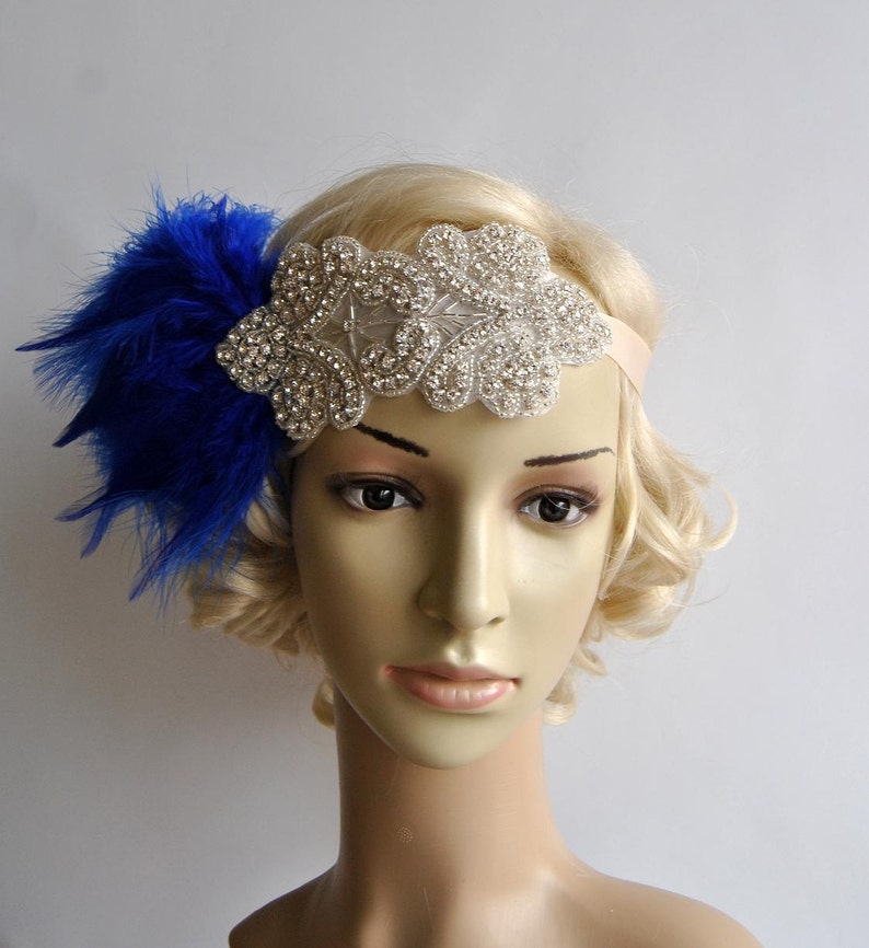 Royal Blue Rhinestone flapper Gatsby Headband Wedding Headband Etsy