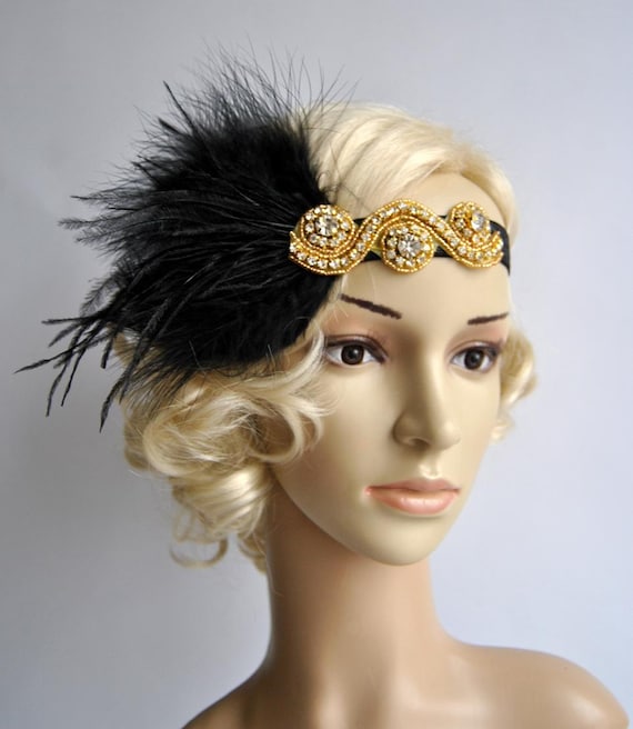1920s Flapper Headband Rhinestone Gold Gatsby Vintage Wedding Accessories Amazon.com: BABEYOND 1920s Flapper Headband Crystal Great  main image 3