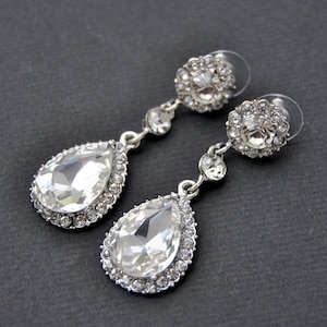 Crystal Bridal Earrings EVELYN Wedding Long Bridal earrings Bridal chandeliers Bridesmaids Chandelier Gatsby 1920s Jewelry Crystal Earrings