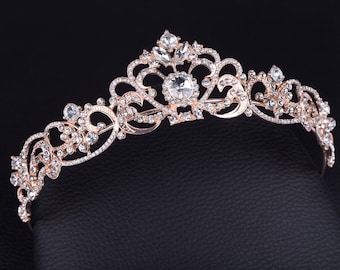 Rose Gold Tiara ANGELA Rhinestone Wedding Crown Bridal Princess Crown Tiara, Rose gold Crystal Bridal Tiara, Wedding Crown Headpiece hedband