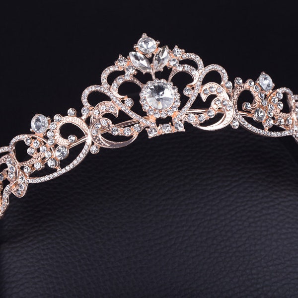 Rose Gold Tiara ANGELA Rhinestone Wedding Crown Bridal Princess Crown Tiara, Rose gold Crystal Bridal Tiara, Wedding Crown Headpiece hedband