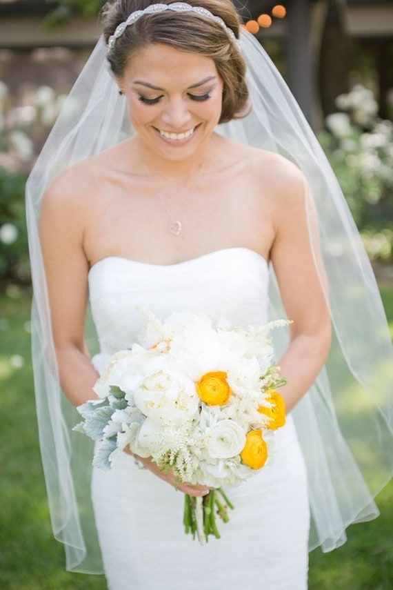 Bridal Fingertip Length Wedding Veil And Headband Wedding Etsy