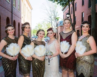 Bridal alternative Ostrich Feather Fan Bridal Bouquet Crystal Great Gatsby 1920s Bouquet Bridesmaid Fan wedding groom feathers boutonniere