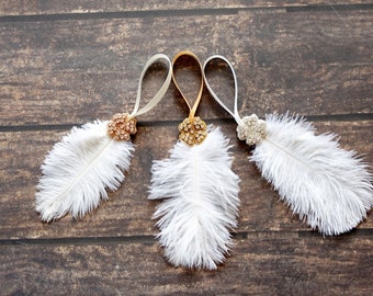 Adornos de árbol de Navidad de plumas, conjunto de decoraciones de invierno de plumas, adorno de decoración navideña de adornos de plumas, adorno de ángel conmemorativo