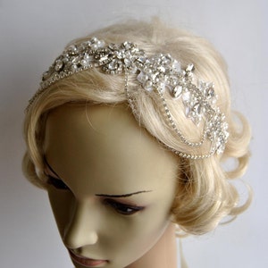 Glamour Crystal flapper Gatsby Headband Headpiece, Bridal Chain 1920s Wedding Crystal Headband Headpiece, 1920s Flapper headband ANGEL image 7