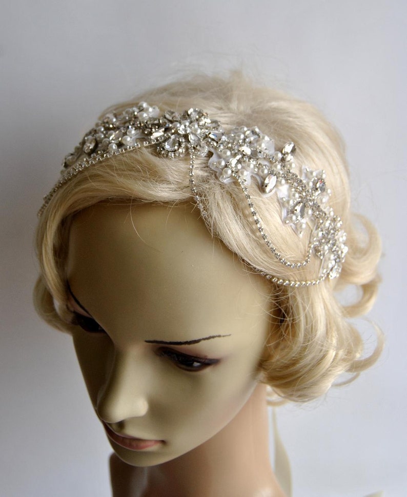 Glamour Crystal flapper Gatsby Headband Headpiece, Bridal Chain 1920s Wedding Crystal Headband Headpiece, 1920s Flapper headband ANGEL image 7