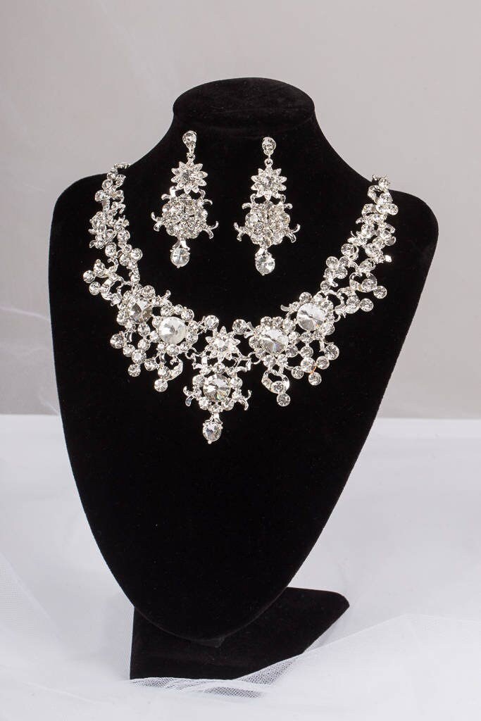 Bridal Jewelry Set AVA Wedding Jewelry Sets for Brides Chandelier Bridal Necklace Earrings Set Drop Crystal Jewelry Vintage Bridesmaids