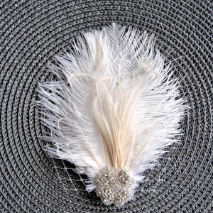 Ivory Rhinestone head piece fascinator Bridal White hairpiece headbpiece, Feather Fascinator, 1920s Headpiece ivory wedding fascinator gift image 3