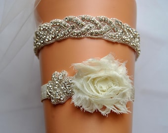 Bridal Garter Wedding Garter Set Crystal Rhinestone Garter Toss Garter Keepsake Garter Ivory White Shabby Chic Garter Shop Best Seller