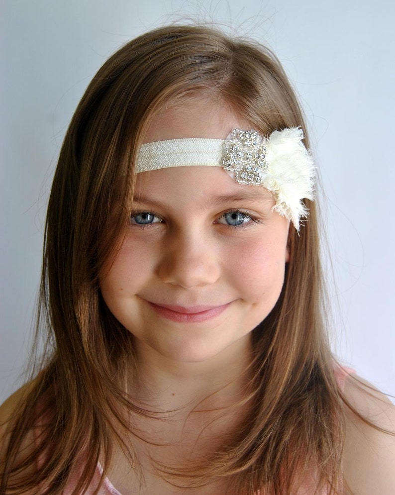 Ivory Shabby Chic Rhinestone Headband Flower Girl Headband Etsy