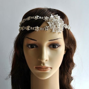 Crystal bridal headpiece, 1920's rhinestone flapper headband, wedding Gatsby crystal flapper Headpiece headband, Bridal crystal headpiece image 3