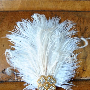 Ivory Rhinestone head piece fascinator Bridal White hairpiece headbpiece, Feather Fascinator, 1920s Headpiece ivory wedding fascinator gift image 7