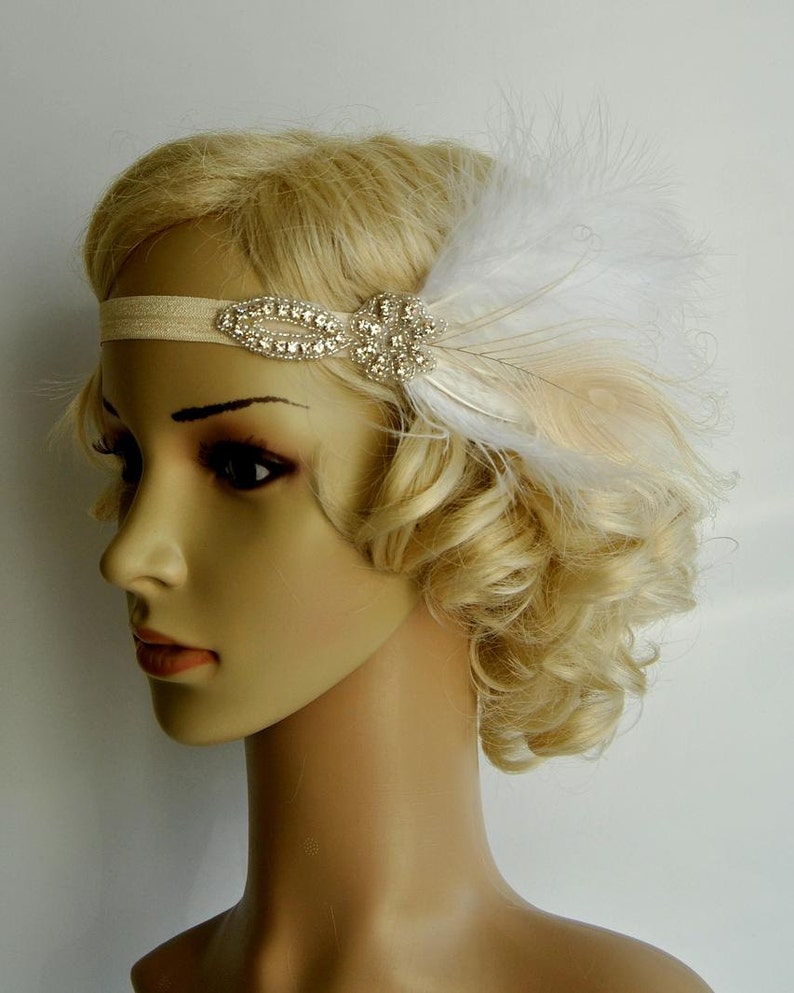 Flapper Feather Headband headpiece hairpiece Great Gatsby 1920s Flapper Crystal Headband Vintage Inspired, Feather bridal headband Hair Clip image 3