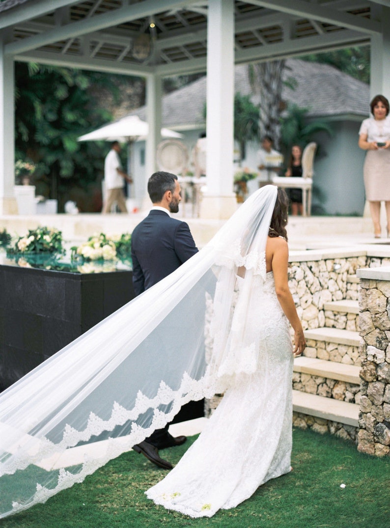 ivory Lace Wedding bridal Veil Fingertip veil Bridal Double lace veil 2 tier Bridal lace Veil Wedding lace veil white