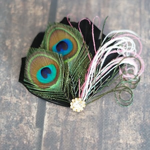 Peacock Feather Fascinator Hair Clip,  1920s Crystal head piece clip, Bridesmaid Bridal hairpiece headpiece , Prom Party Wedding fascinator