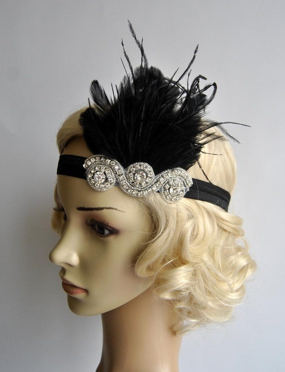 Headband Plume,Noir Bandeau Plume Accessoire Vintage Annee 20