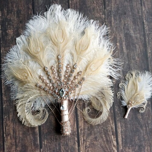 Crystal Bridal Fan Bouquet Ostrich Alternative Feather Fan - Etsy