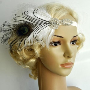 Flapper Feather Headband,The Great Gatsby headpiece, 1920s Flapper rhinestone Headband, Vintage Inspired,Feather, Art Deco headband image 1