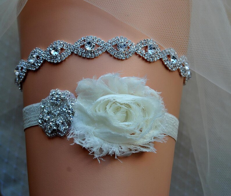 Crystal Bridal Garter Set Wedding Garter Set White Ivory Etsy