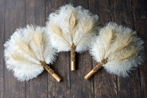Buy Gold Bridal Alternative Ostrich Feather Fan Bouquet Ivory Great Gatsby 1920s Bridesmaid Fan Bouquet Wedding Groom Feathers Boutonniere Gift Online in India Etsy
