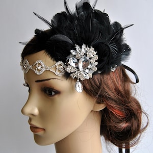 Diadema de diamantes de imitación aleta, aleta de 1920 casco, el gran Gatsby, diadema de diamantes de imitación, plata negra