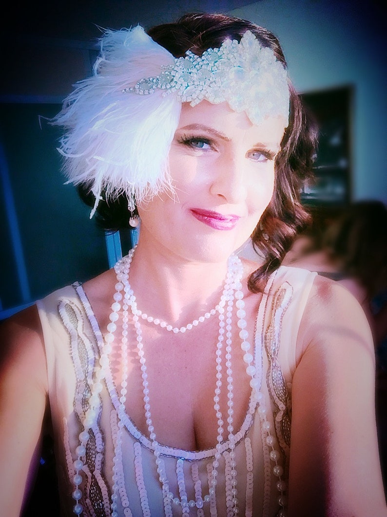Glamour Rhinestone flapper Gatsby Crystal Headband, Wedding Headpiece, Bridal Headpiece, 1920s Flapper feathers image 1