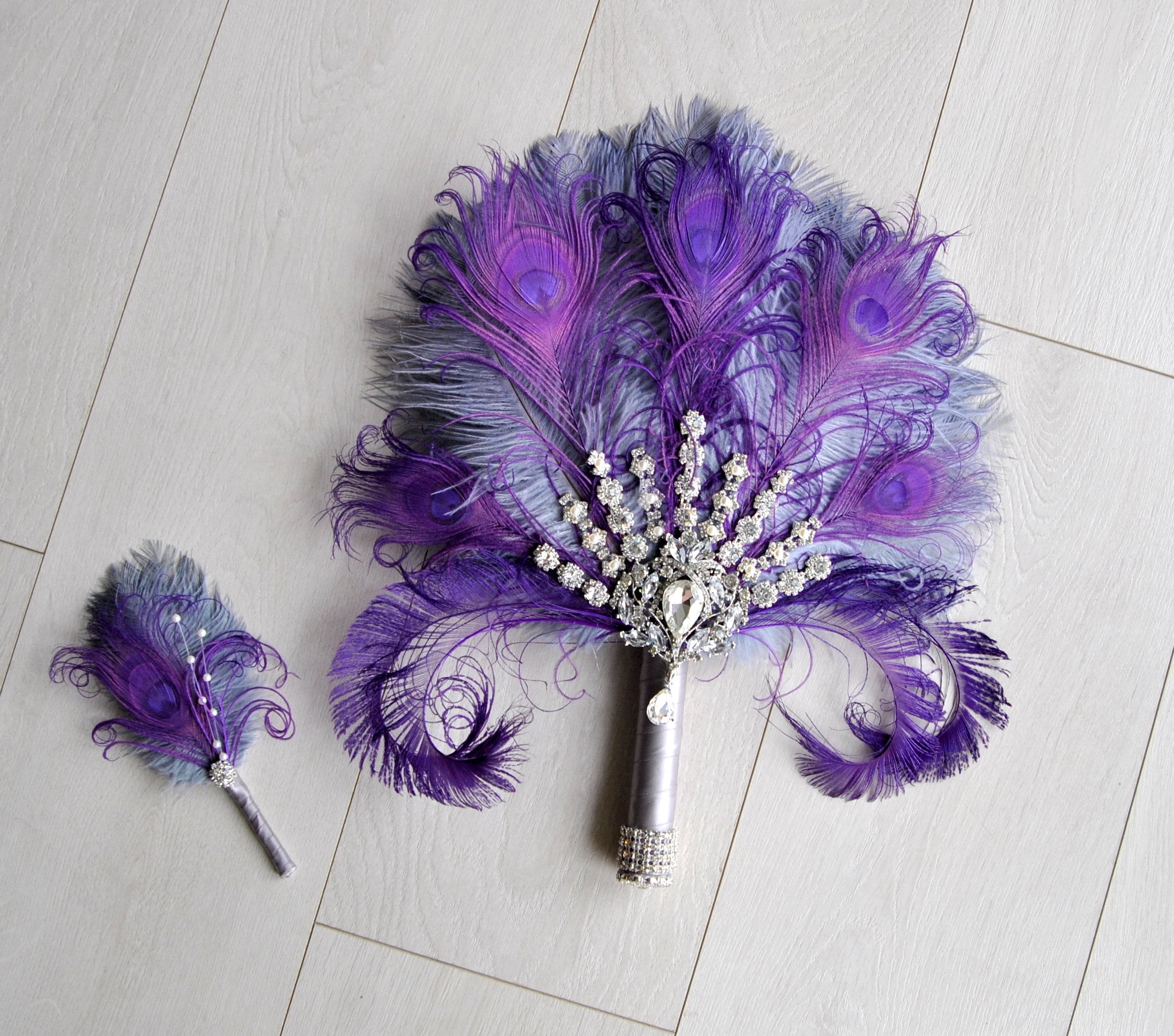 Bridal brooch Fan Bouquet Ostrich Big alternative Feather Fan…