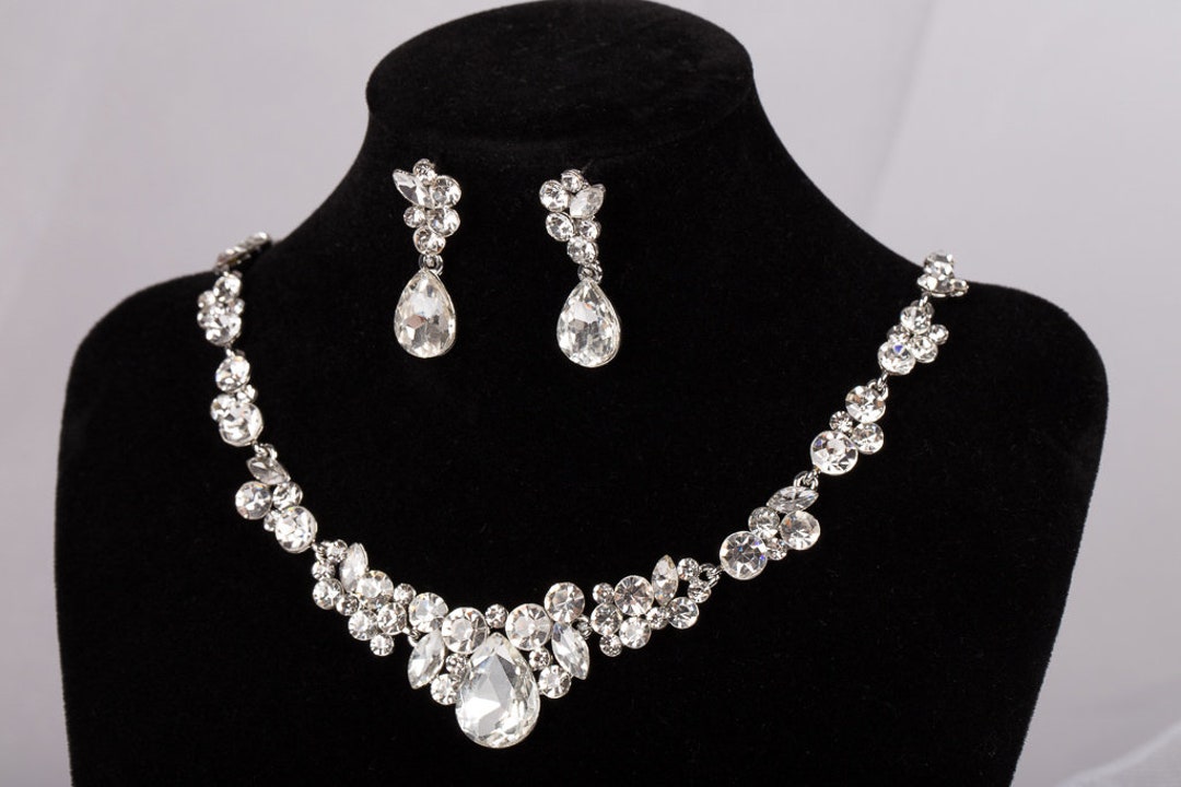 Unbranded 925 Sterling Silver Drop Crystal Jewelry Gift Set - Aqua Cubic Zirconia Necklace & Earrings, UK Seller