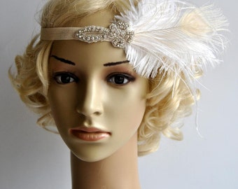 Flapper Feather Headband, Great Gatsby headpiece headband, 1920s Flapper crystal Headband, Vintage Inspired Feather Art Deco headband, gift