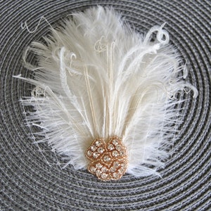 Ivory Rhinestone head piece fascinator Bridal White hairpiece headbpiece, Feather Fascinator, 1920s Headpiece ivory wedding fascinator gift image 9