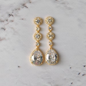 ALANA gold Bridal Earrings crystal Wedding earrings long earrings Bridesmaids gift Bridal Crystal Stud Earrings Wedding Jewelry set Bracelet