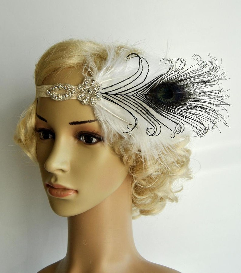 Flapper Feather Headband,The Great Gatsby headpiece, 1920s Flapper rhinestone Headband, Vintage Inspired,Feather, Art Deco headband image 3