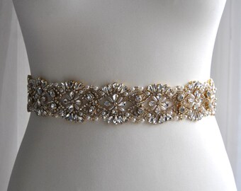 Ceinture de mariée en cristal de luxe doré 20 pouces, ceinture pour robe de mariée, ceinture en strass, cadeau de ceinture pour demoiselle d'honneur de mariée en strass