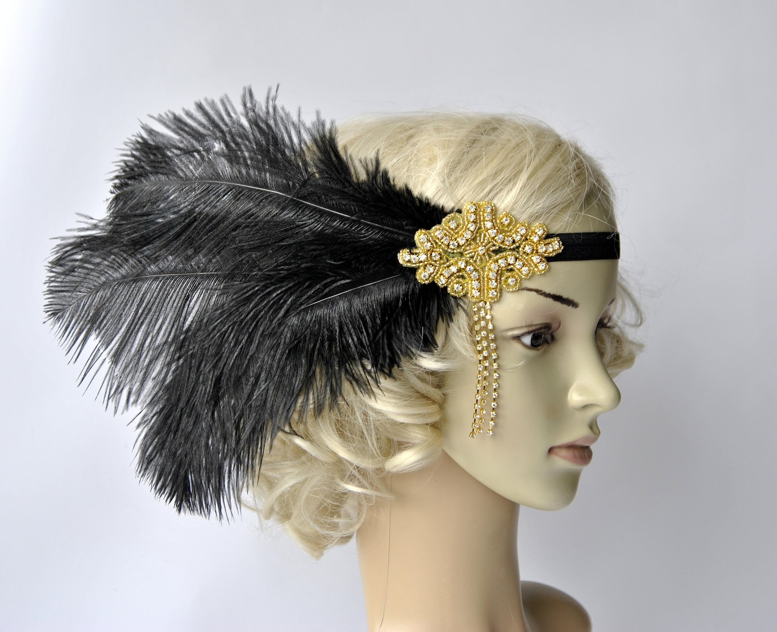 Schwarz und gold The Great Gatsby 1920er Flapper Headpiece | Etsy