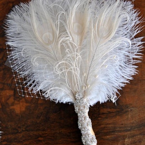 Bridal Fan alternative Ostrich Feather Fan Bridal Bouquet Ivory Gatsby 1920s Bouquet Bridesmaid Fan wedding groom feathers boutonniere gift image 2