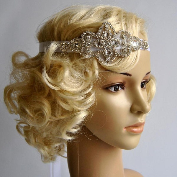 Rhinestone flapper Gatsby Headband, Wedding Headband, Crystal Headband, Wedding Headpiece, Halo Bridal Headpiece, 1920s Flapper headband