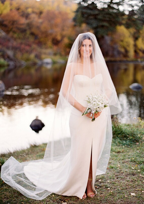 1T Ivory Bridal Chapel Length Cut Edge Wedding Veil