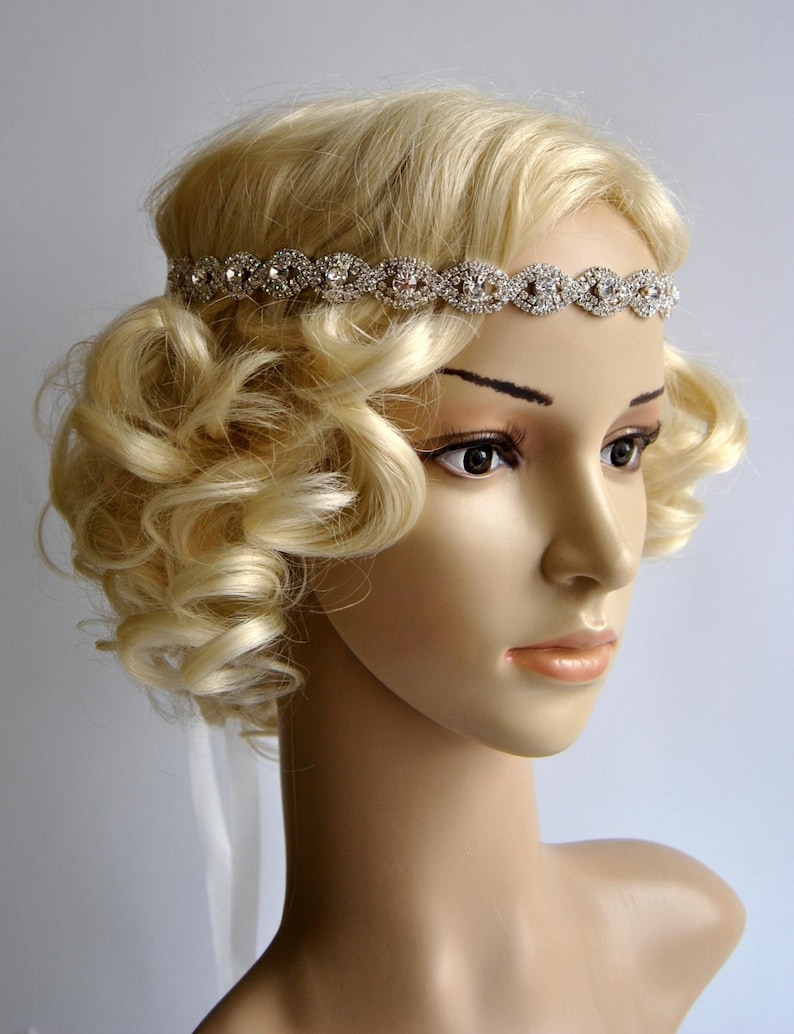 Rhinestone Headband hairpiece Crystal Gatsby Headband, Crystal Wedding Bridal Headband Headpiece, 1920s Flapper headband, Bridesmaid gift image 2