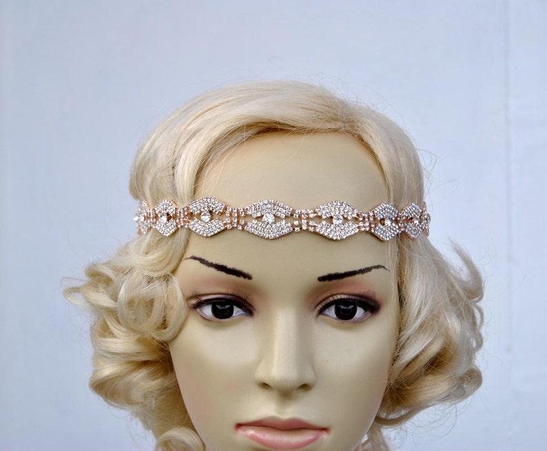 Rose gold Gorgeous Bridal Headband Rose Gold Great Gatsby Rhinestone Headband Bridal Hair Piecel Rose Gold Headpiece Rhinestone flapper image 1